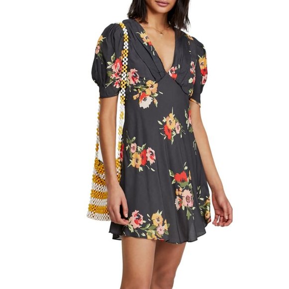 Free People Dresses & Skirts - Free People Neon Garden Puff-Sleeve Mini Dress